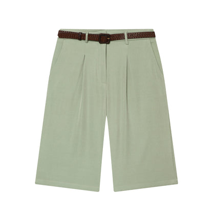Women's High Waist Wide Leg Shorts – Elegant Belted Knee-Length Summer Shorts