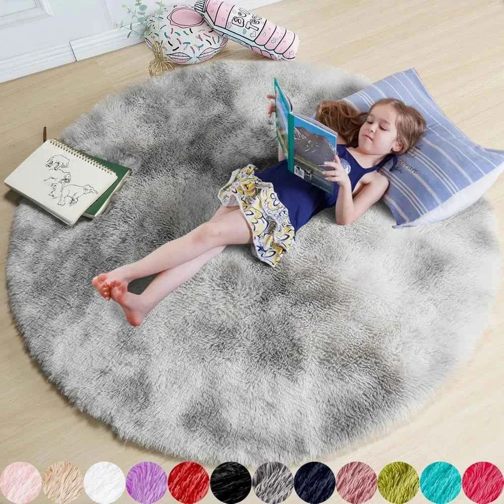 VIKAMA Bedroom Living Room Plush Round Carpet Infant Crawling Anti slip Soft Pad Ins Home Decor Pink Carpet