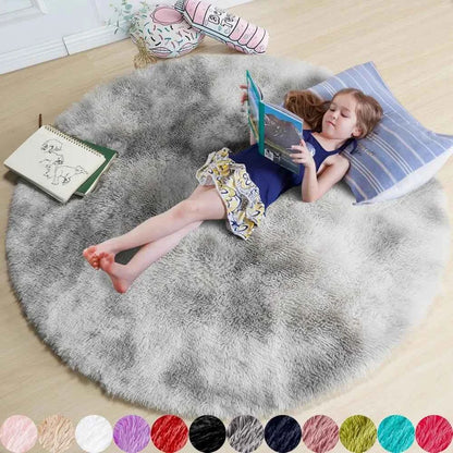 VIKAMA Bedroom Living Room Plush Round Carpet Infant Crawling Anti slip Soft Pad Ins Home Decor Pink Carpet