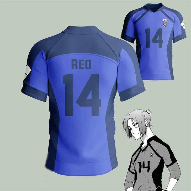 Anime Japan Blue Lock Isagi Yoichi Football Jersey T-shirt Cosplay Hyoma Chigiri Meguru Bachira Tee Custom Name Number Clothes