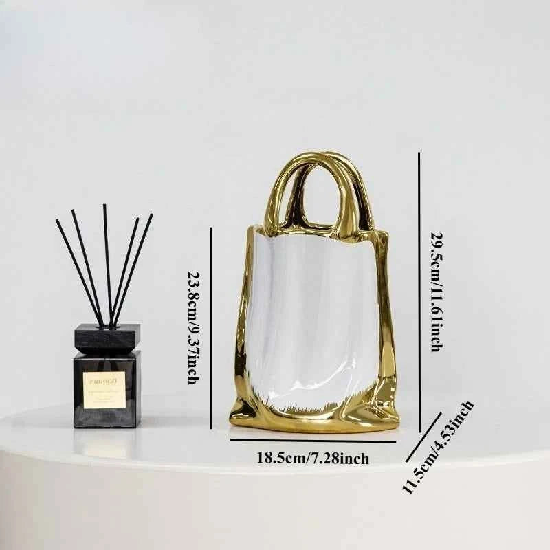 Handbag Shape Vase Gold-plated Ceramic Plant Pot Table Decoration Flower Arrangement Flowers Vases Room Aesthetic Decor