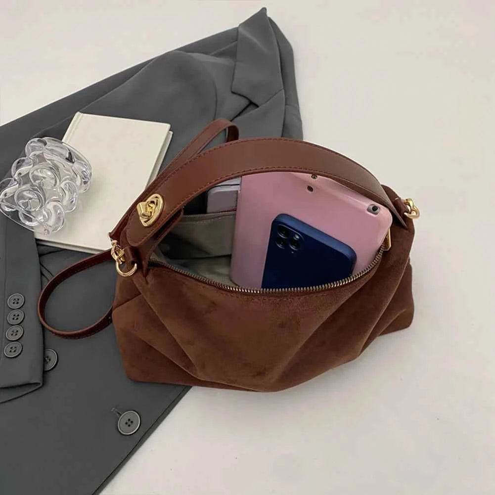 Fashion Autumn Winter Big Boston Tote Soft Matte Suede Cow Leather Women's Handbag Shoulder Crossbody Bag For Women Grey Brown