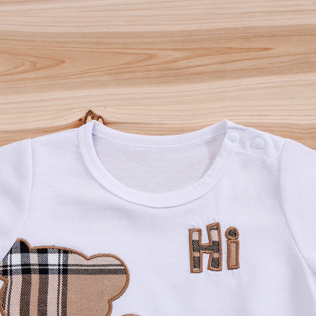 Checked Bear Print Tee & Shorts 2-Piece Set