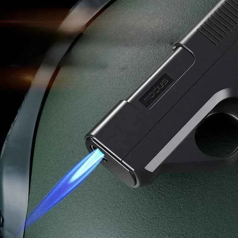 2024 New Clip Gun Type Butane Gas Lighter Three Capacity Cigarette Holder Windproof Jet Blue Flame Lighters Men's Gifts (NO GAS)