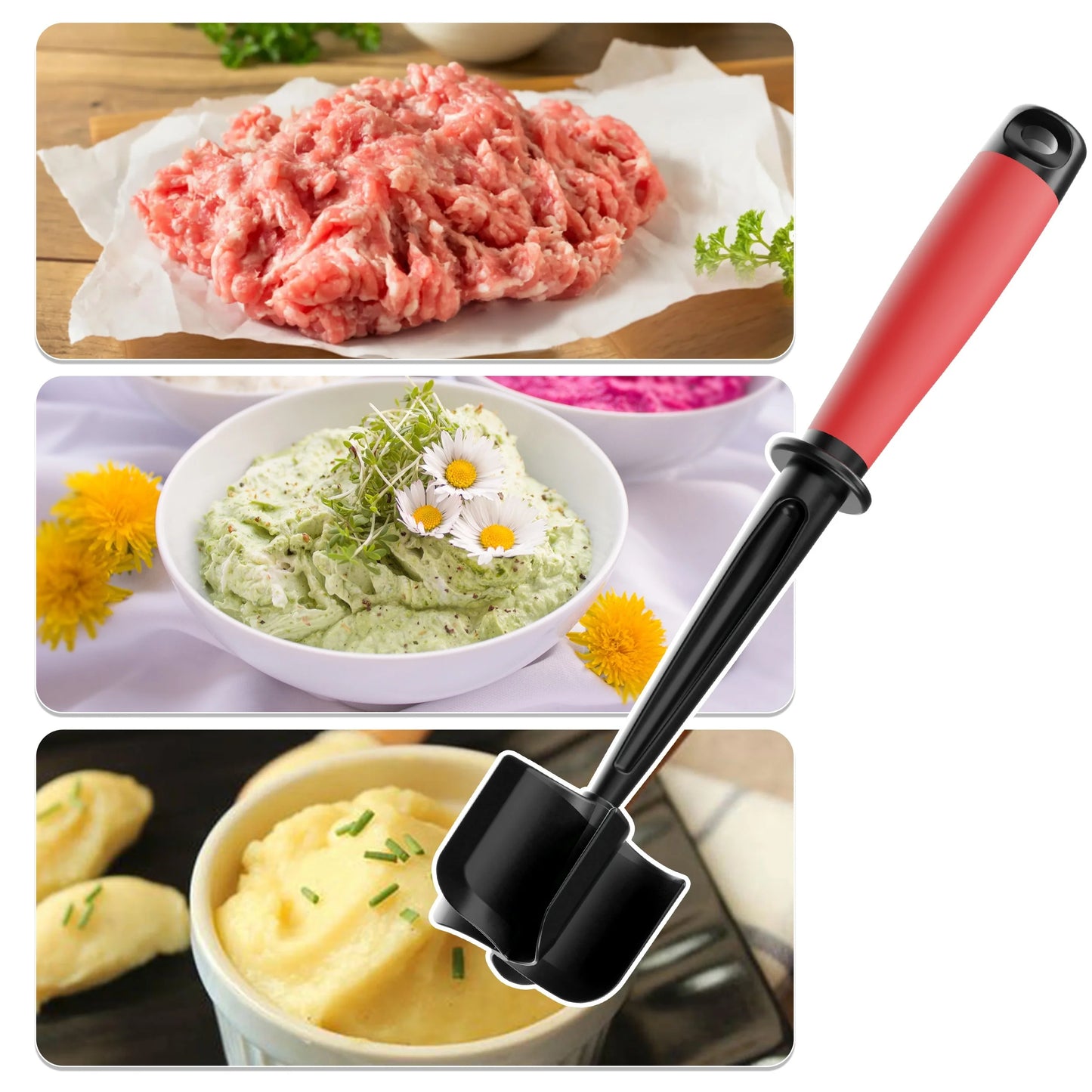 5-Blade Meat Chopper & Masher – Heavy Duty Non-Stick Ground Meat Tool for Burgers & Hash Browns
