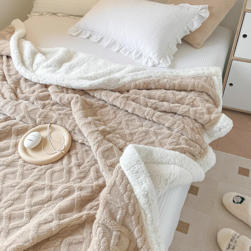 Double Layer Fleece Blanket Autumn Winter Thick Warm Office Nap Throw Blankets for Sofa Bed Single Double Soft Plush Comforter