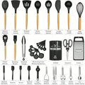 34-Piece Silicone Kitchen Utensils Set with Wooden Handles and Holder, Heat Resistant and Non-Stick Safe