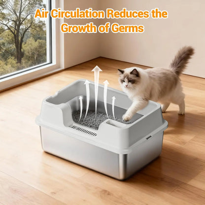 XL Stainless Steel Litter Box, High Wall Sides