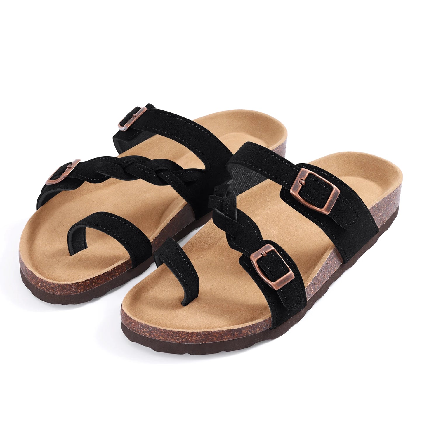 Crestar Women's Open Toe Sandals – Non-slip Braided Strap & Double Buckle