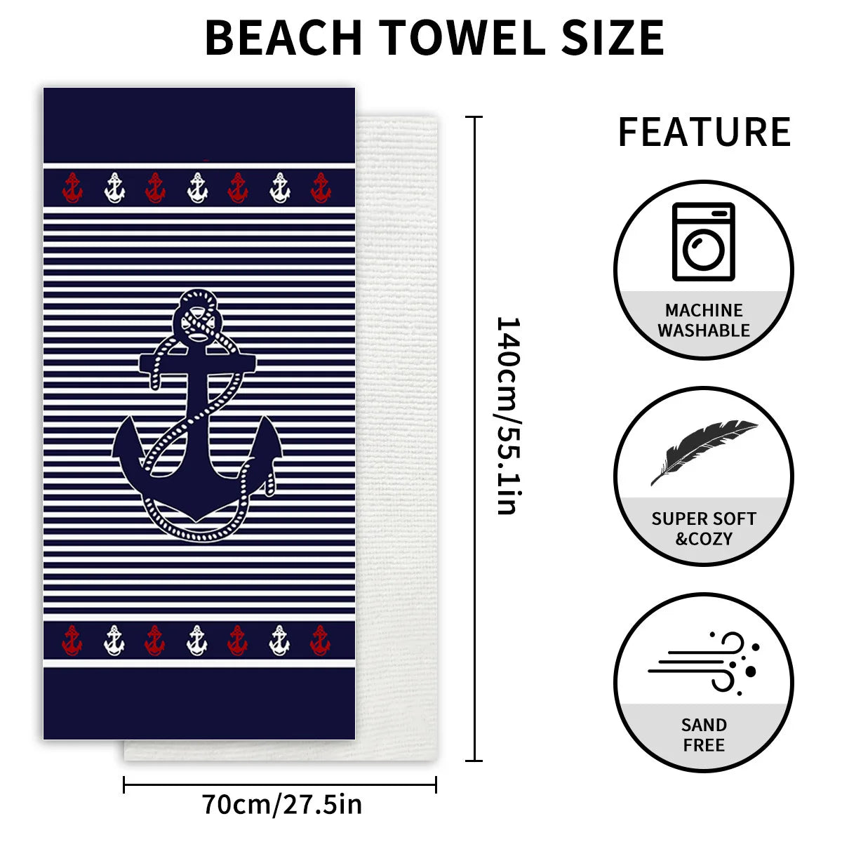 Large Microfiber Beach Towel Quick Dry Sun Protection Absorbent Bath Towel