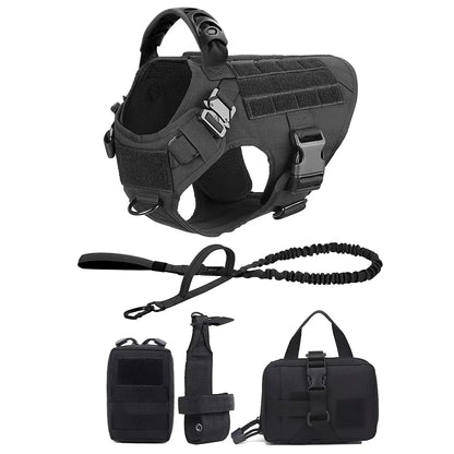 Tactical Dog Harness with Leash & Detachable Pouches