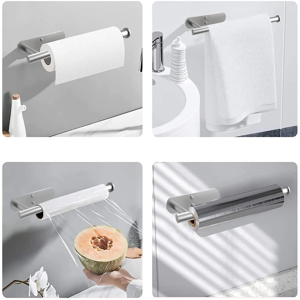 Adhesive Paper Towel Holder and Kitchen Roll Organizer, No-Drill Wall Mount