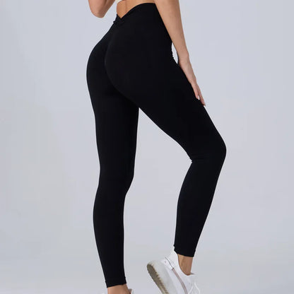 Women's V-Cut Waist Seamless Yoga Leggings — High Waist Butt Lift Gym Tights