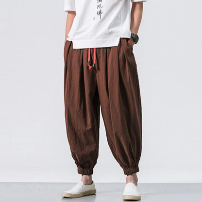 Men's Oversize Linen Harem Pants — Loose Wide Leg Casual Sweatpants Plus Size