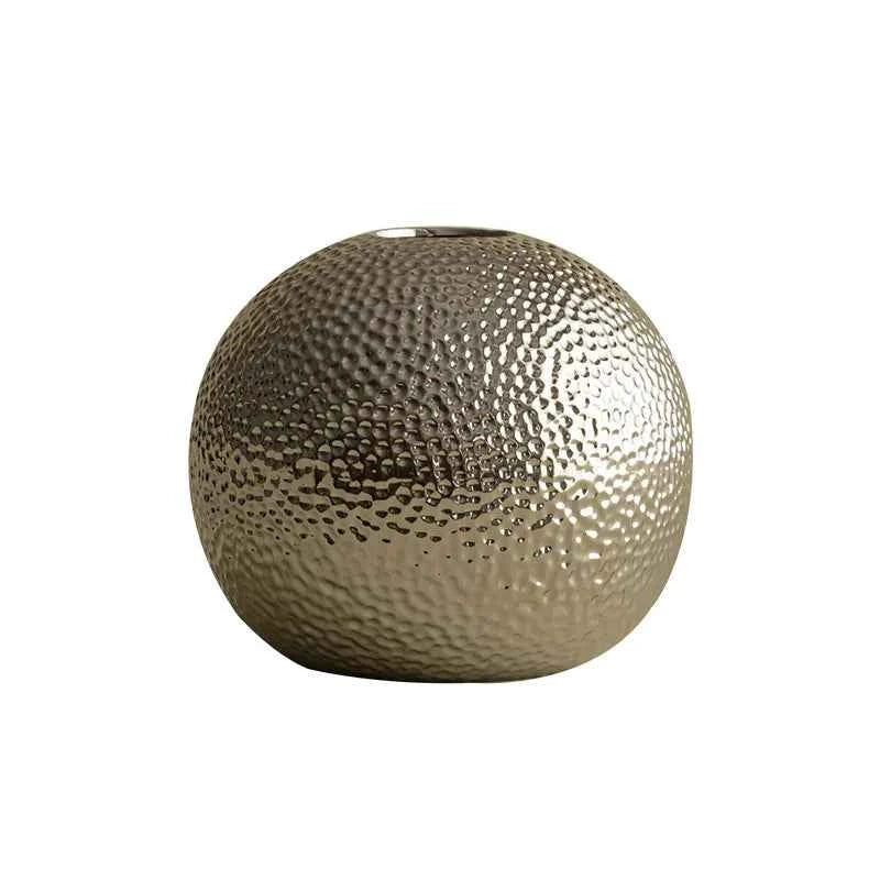 Luxury Hammer Ball Ceramic Vase Dried Flower Flower Arrangement Accessories Gold and Silver Vase Living Room Decoration Vases