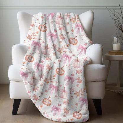 Halloween Velveteen Plush Blanket |   Whimsical Pink Pumpkin Fall Home Decor |   Cozy Autumn Dorm Room Bedding |   Cute Halloween Throw Blanket