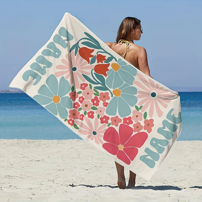 Personalized Flowers Beach Towel — Custom Name & Logo Gift