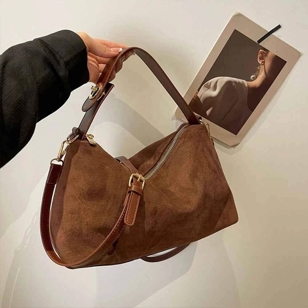 Fashion Autumn Winter Big Boston Tote Soft Matte Suede Cow Leather Women's Handbag Shoulder Crossbody Bag For Women Grey Brown