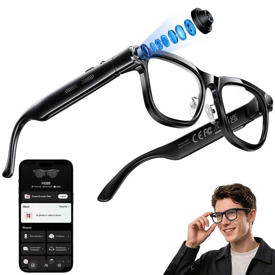 AI Smart Glasses with ChatGPT – Real-Time Translation, 1300W Camera, 40g Ultra-Light