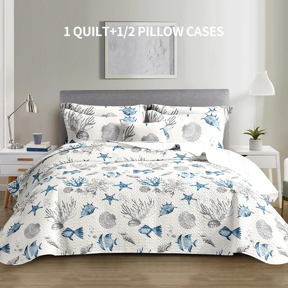 Blue Queen 4-Season Bed Cover Set with Pillowcases