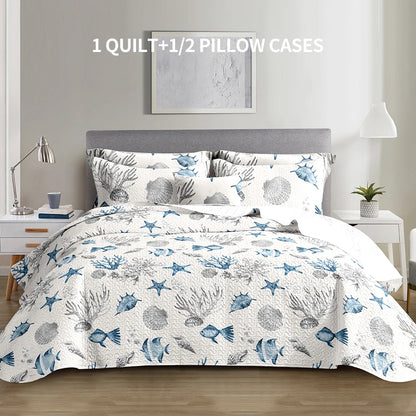 Blue Queen 4-Season Bed Cover Set with Pillowcases