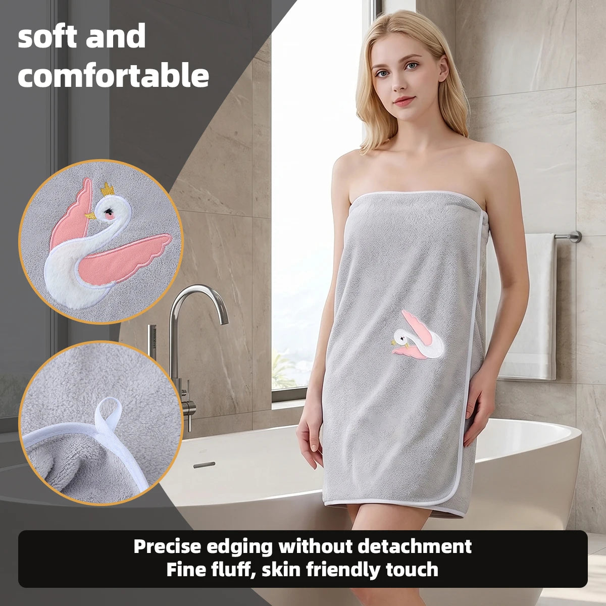3-Piece Towel Set, 1 Bath Towel + 2 Hand Towels, Elegant Swan Embroidery
