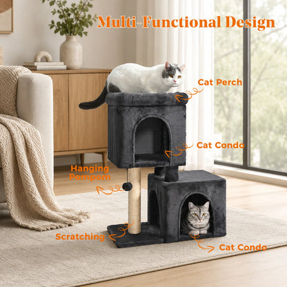 30-Inch Cat Tree with Condos & Sisal Scratching Post