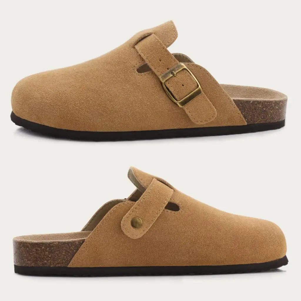 Men’s Suede Clogs — Soft Leather Cork Sandals with Arch Support