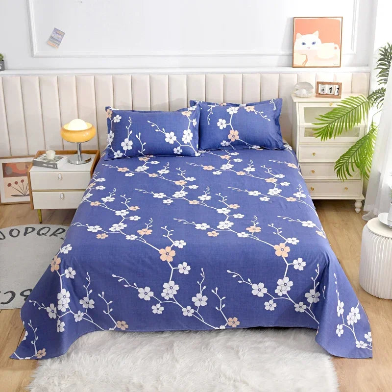 Red Floral Printed Flat Bed Sheet | Single-King