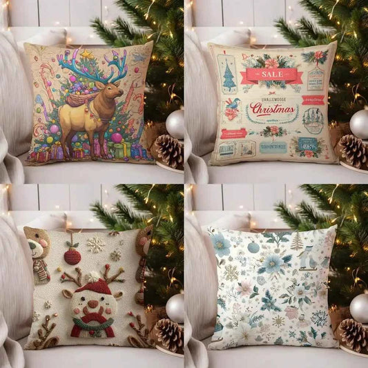 Home Decor Colorful Christmas Reindeer Decorative Pillow Cover Pattern Cushion Cover Suitable for Sofa Bedroom Car Pillow Cover