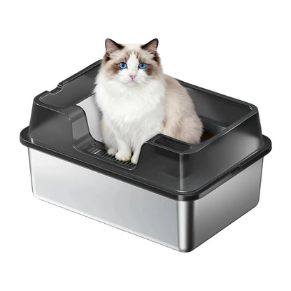 XL Stainless Steel Litter Box, High Wall Sides