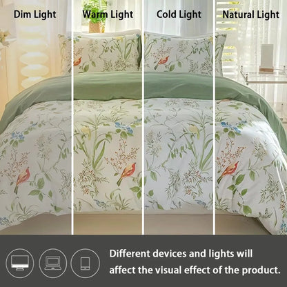 Floral & Bird Print Duvet Cover Set, 3-Piece, Breathable