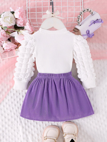 Bubble Sleeve Top & Skirt Set for Girls 1-3 Years