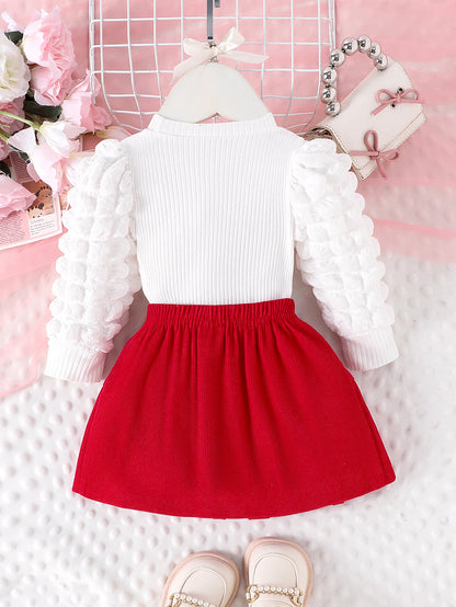 Bubble Sleeve Top & Skirt Set for Girls 1-3 Years