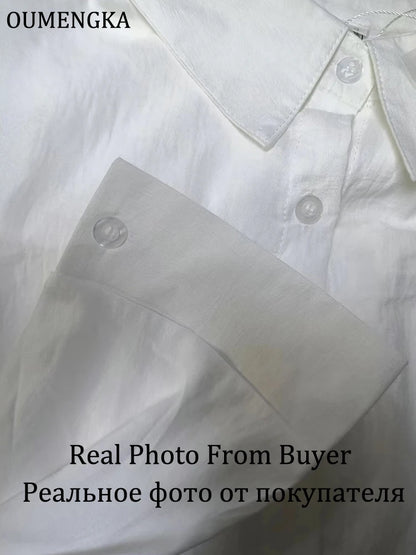 Women's Minimalist Cotton Linen White Shirt — Long Sleeve Loose Blouse