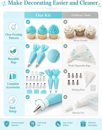 21-Piece Cake Decorating Kit | Reusable Silicone Piping Bags & Tips Set