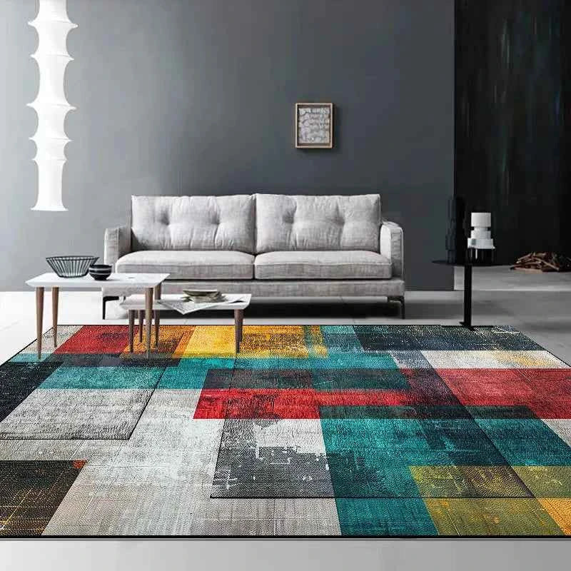 Nordic Abstract Geometric Carpets for Living Room Plush Decoration Home Retro Non-slip Floor Mat Washable Bedroom Cloakroom Rugs