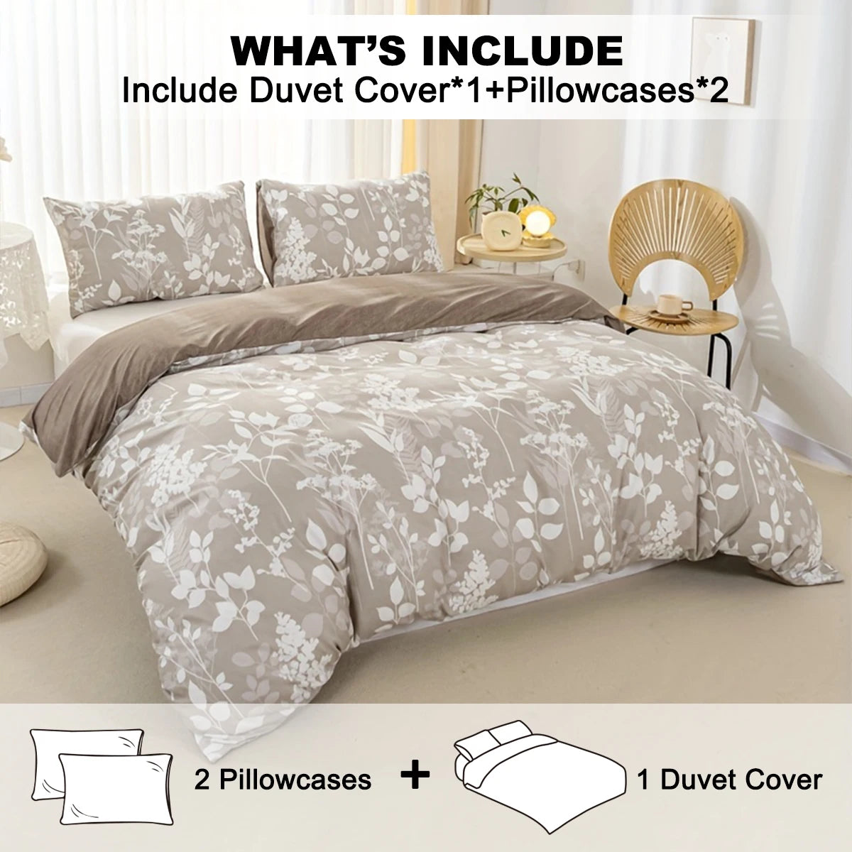 Sunlight Plant Print Duvet Cover Set, 3-Piece