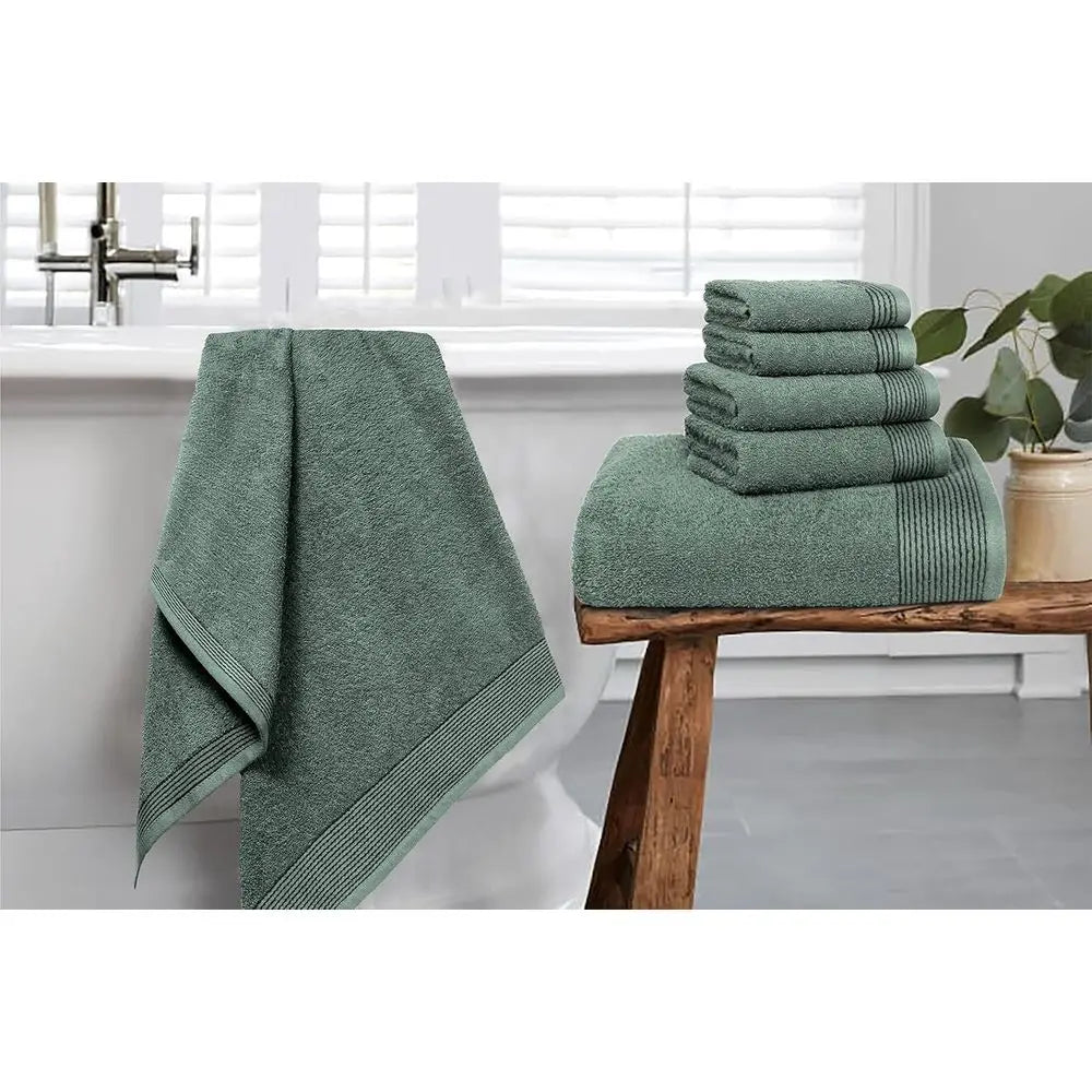 6-Piece Cotton Towel Set: 2 Bath, 2 Hand, 2 Washcloths - Jade