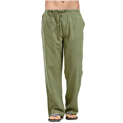 Men's Cotton Linen Pants — Solid Color Breathable Elastic Waist Casual Summer Trousers