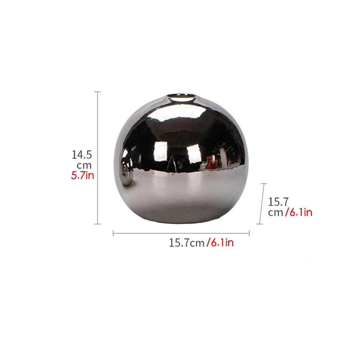 Luxury Galvanized Silver Ball Ceramic Vase Living Room Dining Table Art Vase Plant Flower Flower Arrangement Countertop Ornament