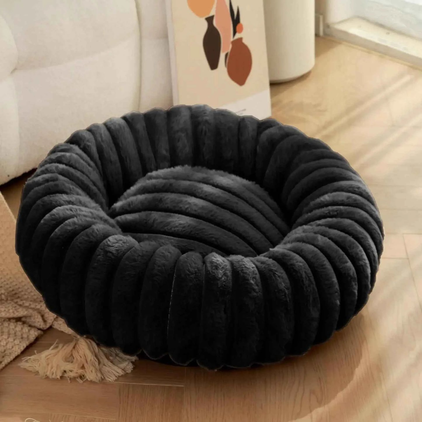 Round Bed for Dog Bed Mats Super Soft Cat Bed Long Plush for Medium Dog House Winter Warm Sleeping Dog House Supplies 40-70cm