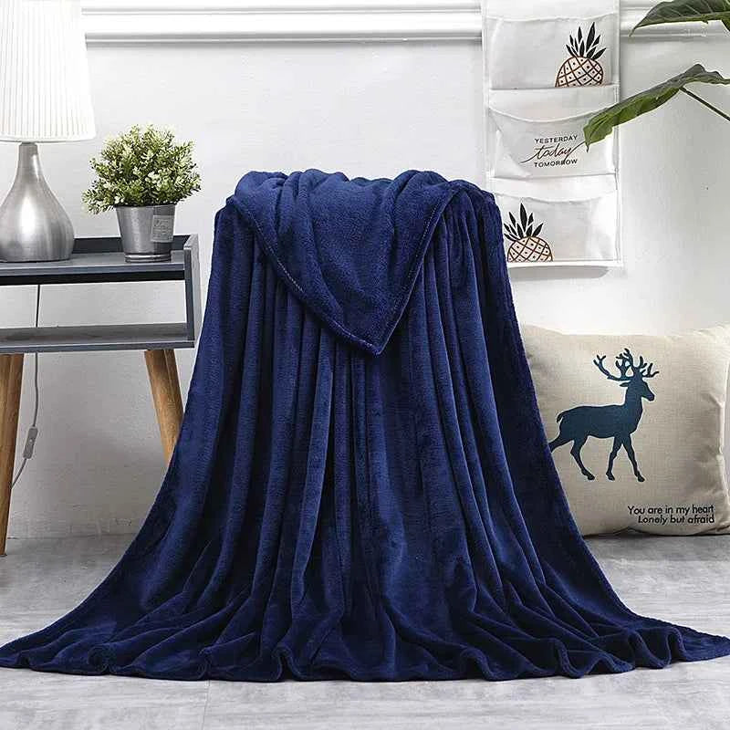 Coral Fleece Flannel Blankets For Beds Solid Blue Pink Soft Warm Thin Bedspread Sofa Cover Faux Fur Plaid Blanket
