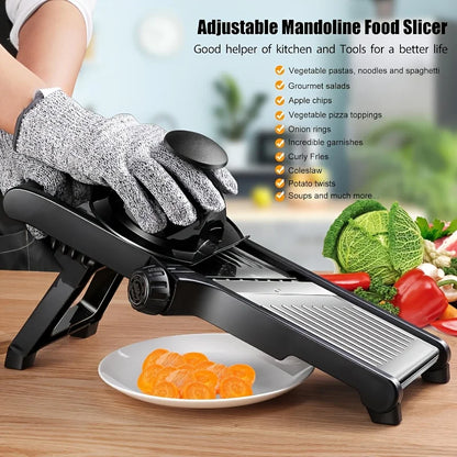 Stainless Steel Mandoline Slicer with 5 Blades, Hand Guard and Food Chopper