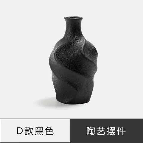 Japanese Zen Vintage Ceramic Vase Dried Flower Arrangement Flower Craft Ornament Table Top Irregular Threaded Vase Ornament Gift