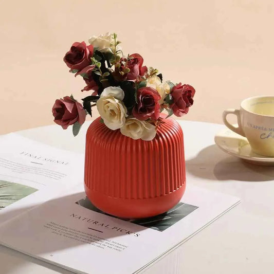 Imitation Ceramic Flower Vase Solid Color Nordic Style Flower Pot Basket Plastic Living Room Decoration
