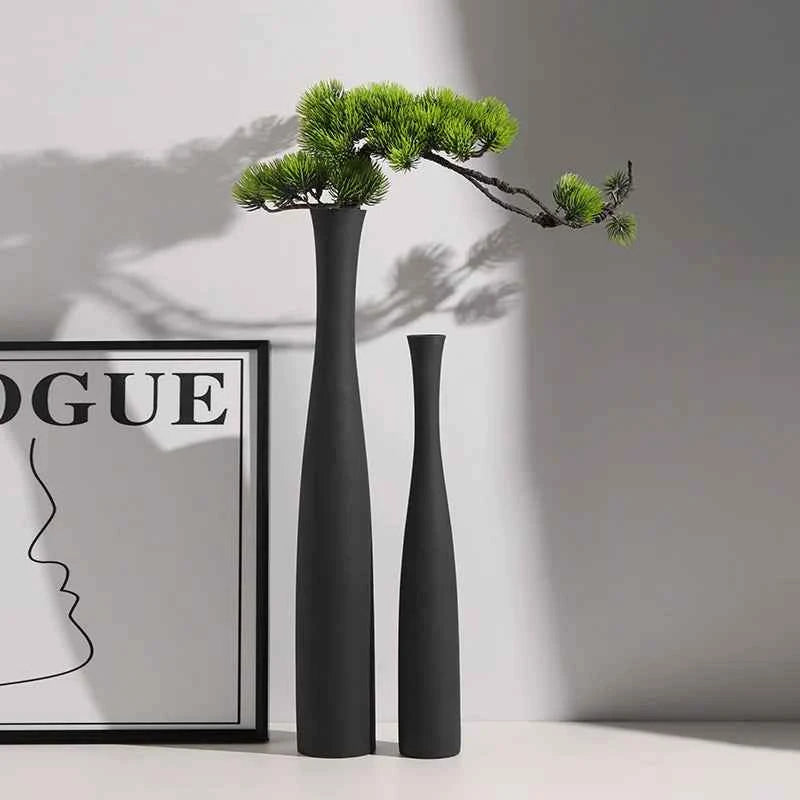 Tall Conic White Flower Vase Bottle Neck Black White Ceramic Slim Bud Vase for Pampas Grass Dry Flower Boho Home Decoration