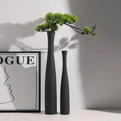 Tall Conic White Flower Vase Bottle Neck Black White Ceramic Slim Bud Vase for Pampas Grass Dry Flower Boho Home Decoration