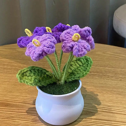 DIY Handwoven Mini Potted Flower Rose Office Desktop Ornamental Potted Plants Woolen Thread Finished Product Home Decoration