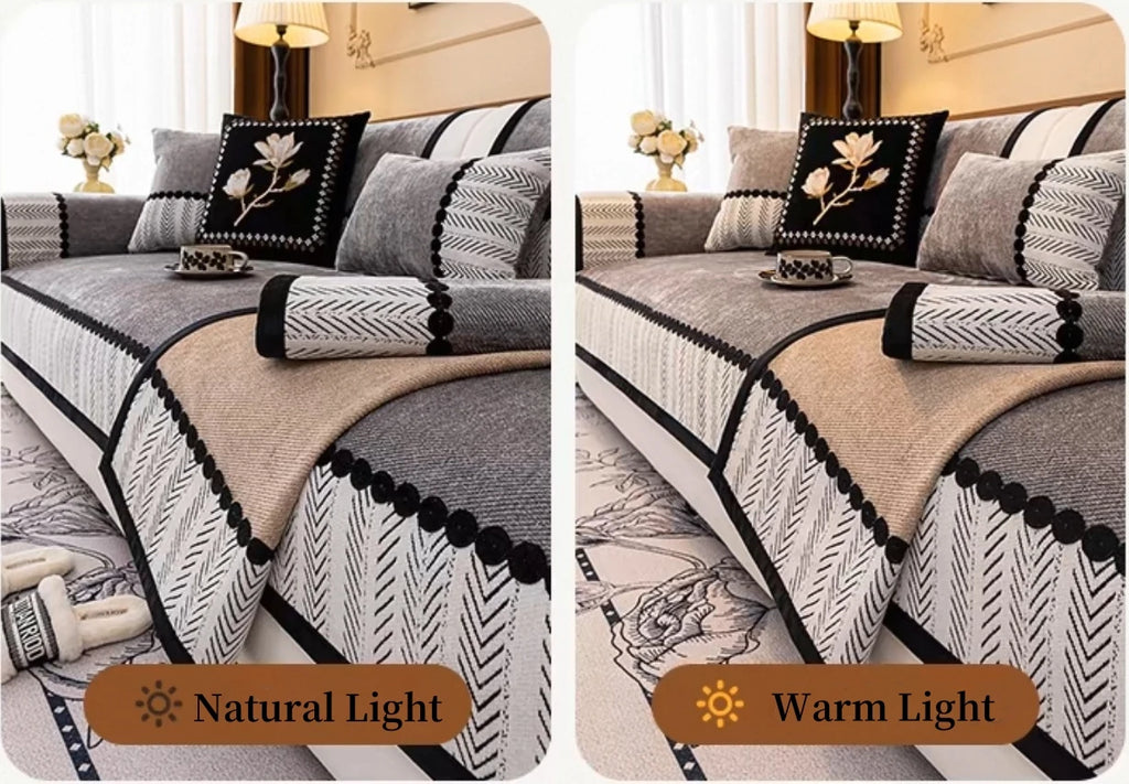 Chenille Sofa Cover, Non-Slip, Contrast Hem